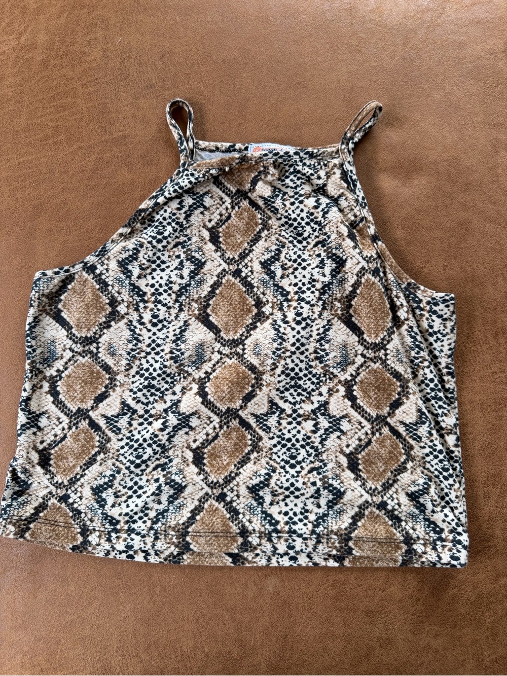 Snake Print Cropped Tank Spaghetti Strap Fitted Top Neutral Y2K Medium